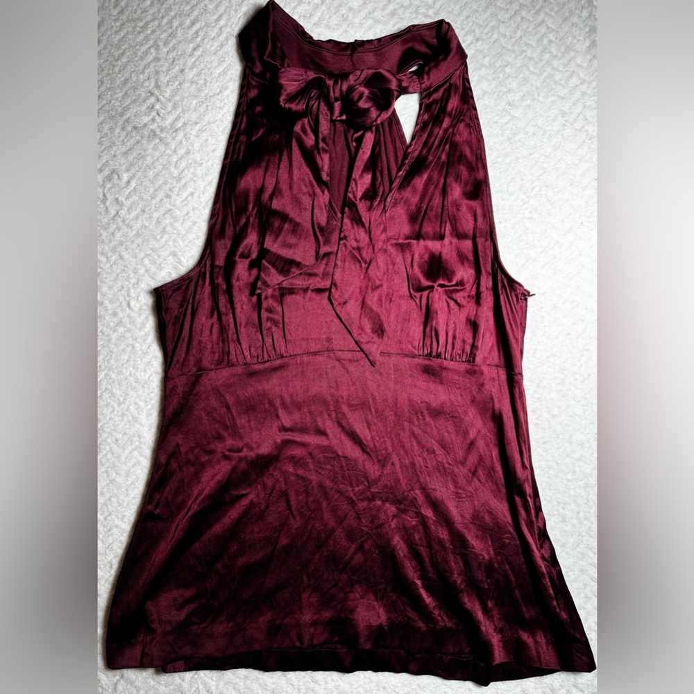 Arden B Y2K Burgundy Silk Halter Draped V-neck Satin Summer “Going Out Top”